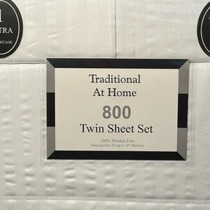 Traditional At Home 4pc Twin Sheet Set White as Snow Stripes embossed